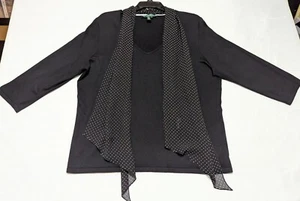 LAUREN Ralph Lauren LRL Women's Size 2X Black Silk Blend V Neck Blouse W/ Scarf - Picture 1 of 11