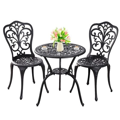 Cast Aluminum 3 Piece Patio Bistro Sets Outdoor Bistro Table and Chairs Set of 2 - Image 1 of 4