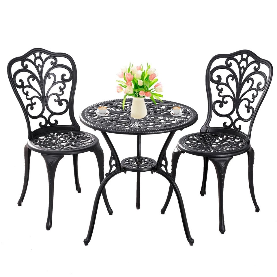 Cast Aluminum 3 Piece Patio Bistro Sets Outdoor Bistro Table and Chairs Set of 2 - Image 1 of 4