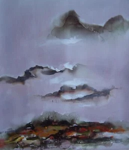 24x20 Mountains and Village in Clouds Oil Painting Asian Landscape - Picture 1 of 1
