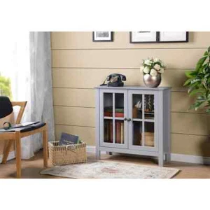 USA,OS Home and Office Dark Gray Glass Door Accent and Display Cabinet - Picture 1 of 7