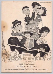 1962 Bon Voyage Walt Disney Caricature Card 5 x 7 Film MacMurray Wyman - Picture 1 of 3