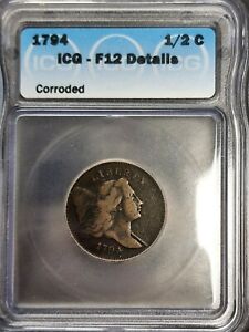 1794 Liberty Cap Half Cent 1/2 Cent - ICG F12 Details - Free Shipping!