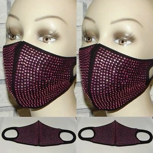 LOT OF 2 SPARKLY LIGHT PINK BEADS ON BLACK WASHABLE STRETCH FACE MASK INDIANA - Picture 1 of 1