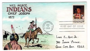 #1364 Chief Joseph 1968 FDC - Herman Maul Hand-Painted Nez Perce Indians - Picture 1 of 2