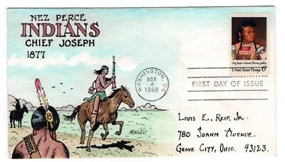 #1364 Chief Joseph 1968 FDC - Herman Maul Hand-Painted Nez Perce Indians - Image 1 of 2