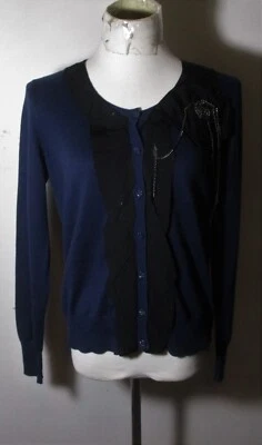 Cárdigan suéter PAMELA DENNIS azul cadena bordado talla M nuevo sin etiquetas Foto 1 de 4