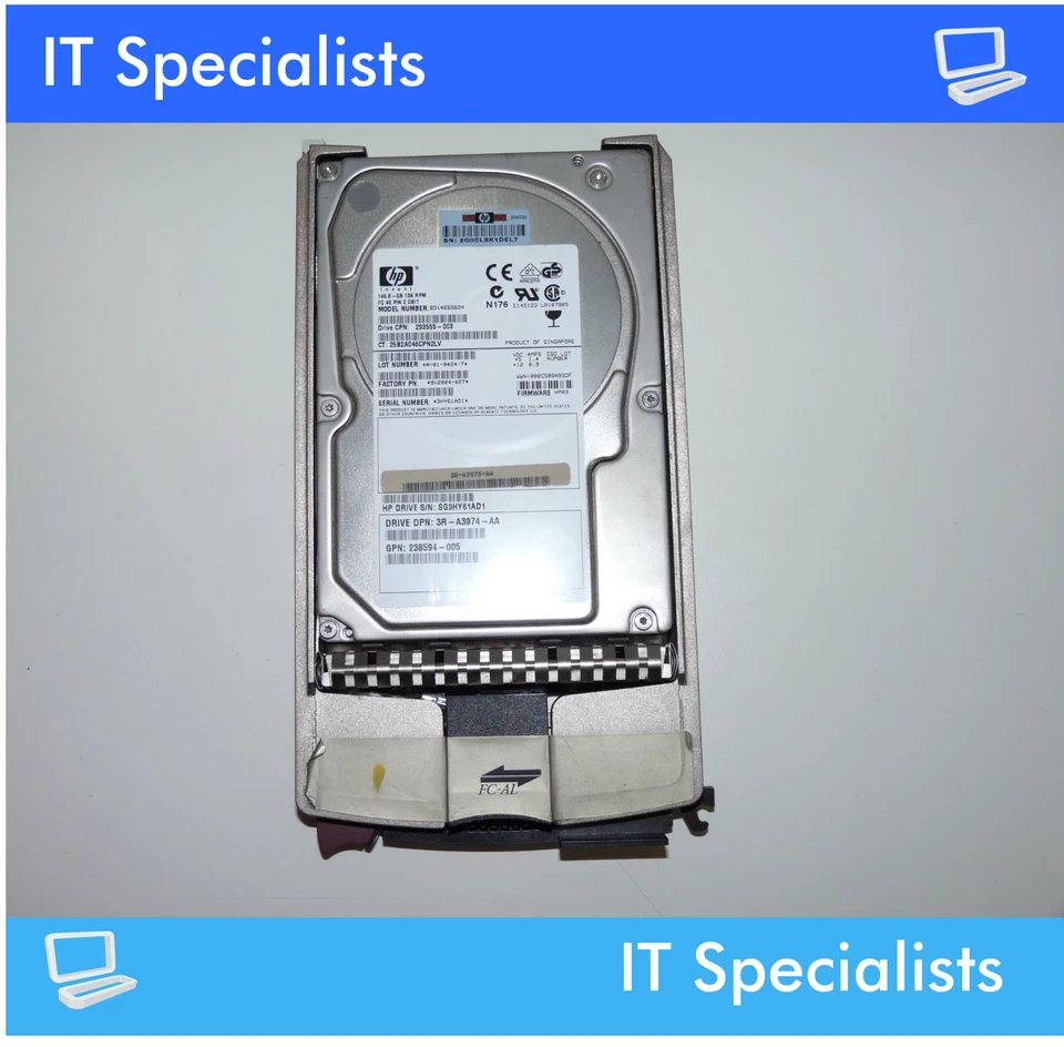 HP 146.8GB 10K RPM FC Fibre Channel Drive 146 GB, 293555-003,  359461-006 - Image 1 of 4