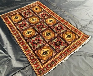 Alfombra caucásica estrella antigua rara 3x5 alfombra de lana oriental anudada a mano antigua - Imagen 1 de 6