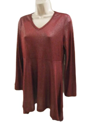 Top túnica New Directions talla M borgoña manga larga dobladillo desigual elástico para mujer Foto 1 de 4