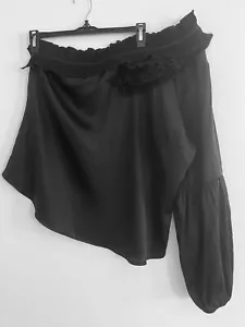 7th Avenue New York & Company Women’s Black One Shoulder Satin Top Size Large - Picture 1 of 11