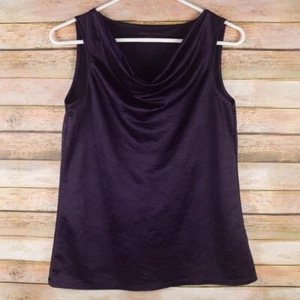 Coldwater Creek Womens S 8 Eggplant Purple Draped Cowl Neck Tank Top Silky Satin - Picture 1 of 5