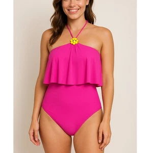 Trina Turk Orchid Pink Ruffle Halter One-Piece Swimsuit Women’s Size 8 - Foto 1 di 9