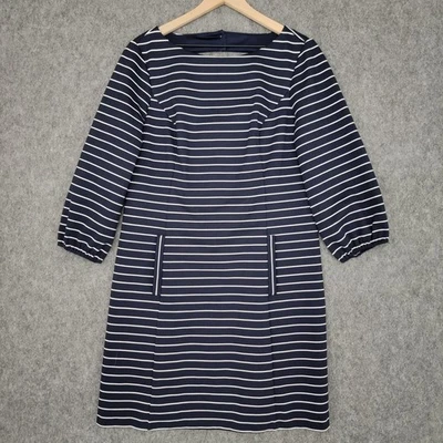 Eliza J Dress Womens 14 Navy Blue White Striped Sheath Lined Stretch Pockets - Image 1 of 4