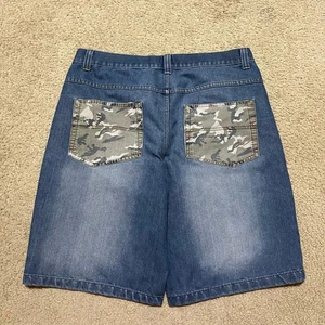 Y2K Revolution Baggy Skater Acid Washed Camo Pockets Denim Jorts 38W - Picture 1 of 8