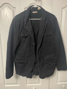 DKNY Military Field Utility Jacket Black Button Up Canvas Pockets Zip Sleeve L - Picture 1 of 7