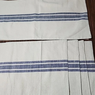 Unbranded Table Runner- 4 Placemats-Cotton-Blue Stripes Farmhouse Boho Cottage - Image 1 of 3