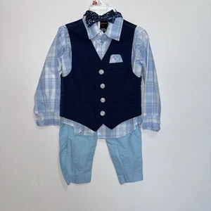 NAUTICA Boy's Suit Set Dress Shirt Bowtie Vest Pants Formal 2T Light Blue Pastel - Picture 1 of 6
