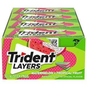 Trident Layers Watermelon & Tropical Fruit Sugar-Free 14 Count (Pack of 12) - Picture 1 of 12
