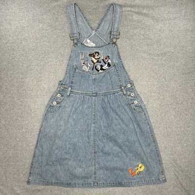 VTG Warner Bros Studio Store Kids Looney Tunes Denim Dress Overalls XL Tweedy - Image 1 of 4