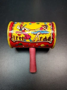 Vintage Kirchhof Noisemaker Tin Can Shaker Wood Handle Jester Flamenco Pirate - Picture 1 of 10