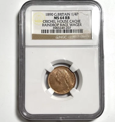 1890 Farthing 1/4P NGC MS64RB Crichel House Raindrop Race Bet Great Britain -207 - Image 1 of 4