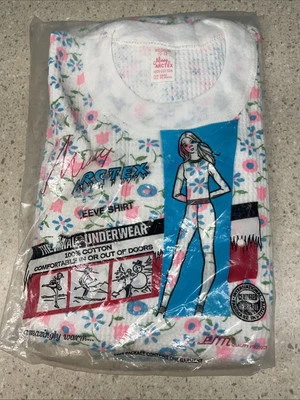 NOS Vtg Missy Arctex Thermal Top Underwear Girl Youth Sz Medium - Waffle Floral - image 1 of 4