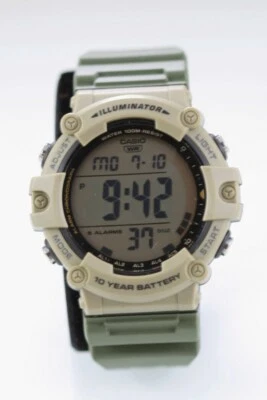 Casio Men Watch AE-1500WH 100m Beige Green Plastic Light 5Alarm Chro Date Quartz — 第 1/4 张图片