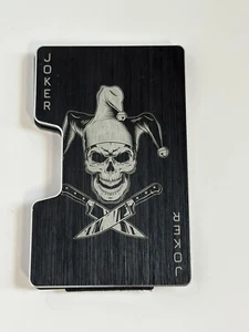 Engraved Aluminum Wallet – Slim RFID-Blocking Card Holder – Skull Joker Design - Picture 1 of 5
