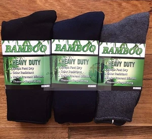 6 Pairs 98% BAMBOO SOCKS Men's Heavy Duty Premium Thick Work BLACK Navy Grey - Picture 1 of 20