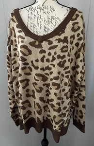 NEW RELEASE Lularoe Torrie V Neck Pullover Sweater Size 3XL Leopard Print Nwt - Picture 1 of 5