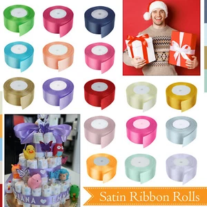 25 Metres Double Sided Faced Satin Ribbon Full Roll Reel 25mm 40mm 50mm Widths - Picture 1 of 64