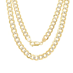 10K Yellow Gold 6.5mm Mens Diamond Cut White Pave Curb Cuban Chain Necklace 22" - Picture 1 of 10