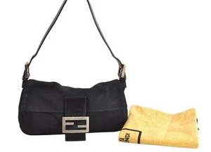Authentic FENDI Mamma Baguette Shoulder Hand Bag Jersey Leather Black Junk 4419M - Picture 1 of 10