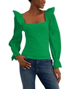 Inc International Concepts Volantbesatzbluse Größe Small in smaragdgrün neu mit Etikett - Bild 1 von 1