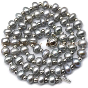 Silver Gray 7-8/8-9/9-10mm Natural Freshwater Rondelle Pearl Necklace 14-36'' - Picture 1 of 8