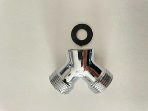 2 Wege Y Verteiler 3/4 Zoll messing verchromt 1 x 3/4" IG / 2 x 3/4" AG Wasser - Bild 1 von 4