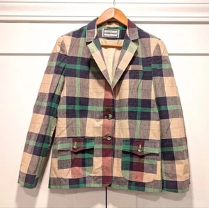 VINTAGE 90s Bobbie Brooks Damen Karo Blazer Jacke - Navy Grün Rot Kariert - Bild 1 von 10