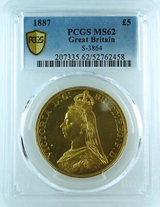Regno Unito Gran Bretagna 1887 oro £ 5 sterline PCGS MS62 - Foto 1 di 2