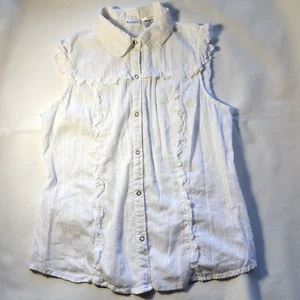 No Boundaries White Stripe Ruffle Trim Snap Button Down Top Juniors Medium (7/9) - Picture 1 of 9