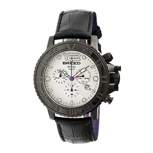 NEW Breed 4703 Men's Von Glarus Black Leather Chronograph White Dial Round Watch - Picture 1 of 3