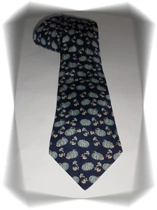 Cravate Fantaisie Tons de Bleus Beige Motifs Citrouilles Hermès Paris - Picture 1 of 4