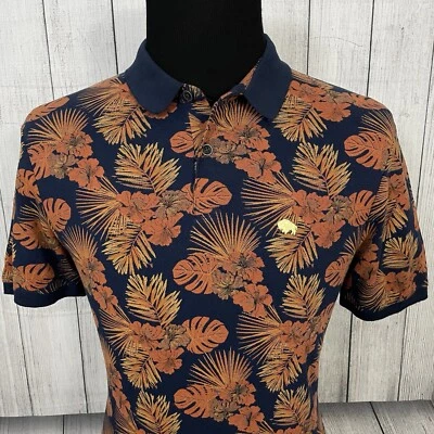 Buffalo David Bitton Men Medium Midnight Blue Floral Short Sleeve Polo Shirt NWT - Image 1 of 4