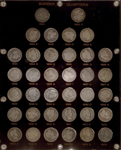Early Barber Quarter Collection | 1892 through 1904 | Siver 25 c | 36 Coins Cover