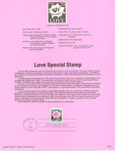 #8831 25c Love w/Rose Stamp #2378 USPS Souvenir Page - Picture 1 of 1