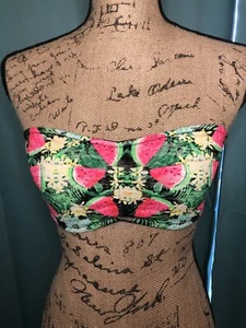 Victoria’s Secret PINK Lace Bandeau Size Medium Watermelon Black Green Pink - Picture 1 of 7