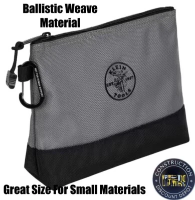 Klein Tools Ballistic Weave Heavy Duty Bag W/ Carabiners Gray Small Parts Size - Image 1 of 4