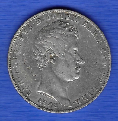 Sardinia 5 lire 1849 - Image 1 of 2