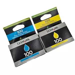 Genuine Lexmark 100 Yellow & Cyan Ink Cartridges Factory Sealed - Picture 1 of 3