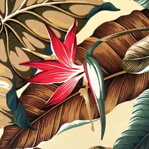 Bark Cloth Tropical Bird Paradise Brown Green Red Cotton Fabric Remnant #3 - Picture 1 of 7